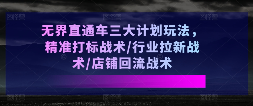 无界直通车三大计划玩法，精准打标战术/行业拉新战术/店铺回流战术-灵动共创