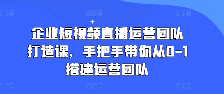 企业短视频直播运营团队打造课，手把手带你从0-1搭建运营团队-灵动共创
