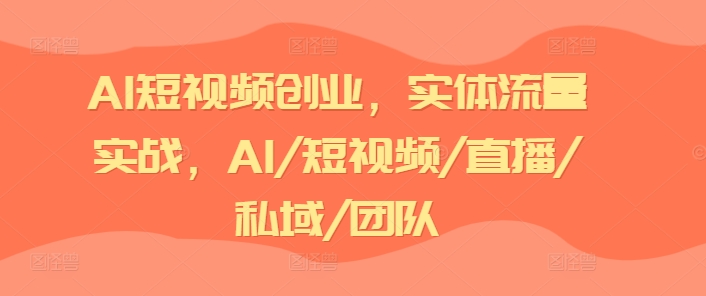 AI短视频创业，实体流量实战，AI/短视频/直播/私域/团队-灵动共创