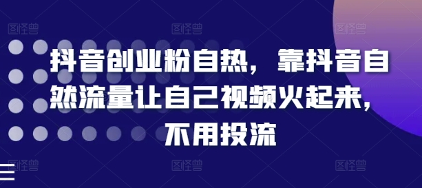 抖音创业粉自热，靠抖音自然流量让自己视频火起来，不用投流-灵动共创