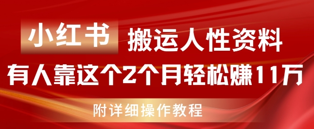 小红书搬运人性资料，有人靠这个2个月轻松赚11w，附教程【揭秘】-灵动共创