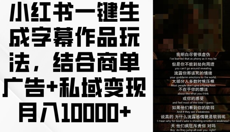 小红书一键生成字幕作品玩法，结合商单广告+私域变现月入1w+【揭秘】-灵动共创