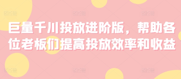 巨量千川投放进阶版，帮助各位老板们提高投放效率和收益-灵动共创