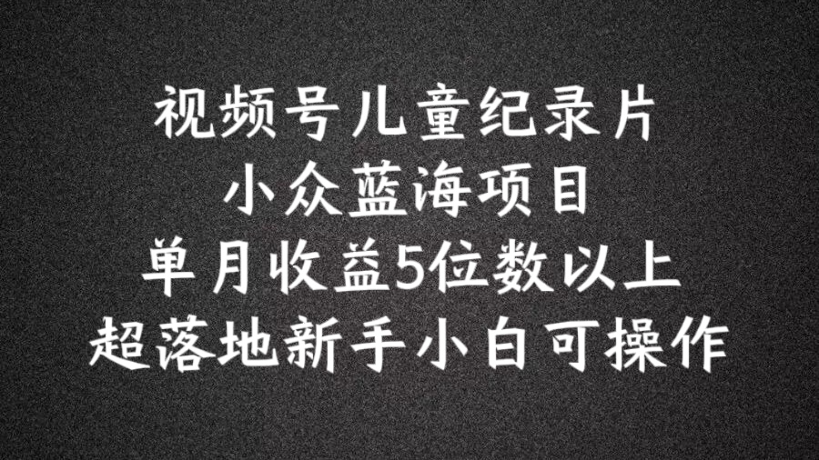 2024蓝海项目视频号儿童纪录片科普，单月收益5位数以上，新手小白可操作【揭秘】-灵动共创