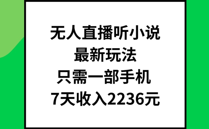 无人直播听小说最新玩法，只需一部手机，7天收入2236元【揭秘】-灵动共创