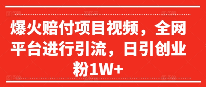 爆火赔付项目视频，全网平台进行引流，日引创业粉1W+【揭秘】-灵动共创