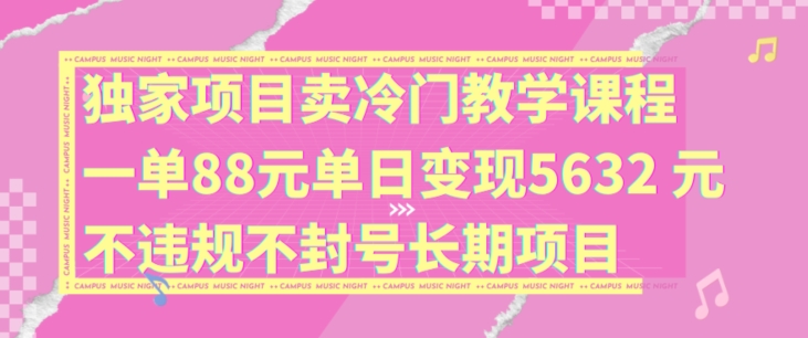 独家项目卖冷门教学课程一单88元单日变现5632元违规不封号长期项目【揭秘】-灵动共创