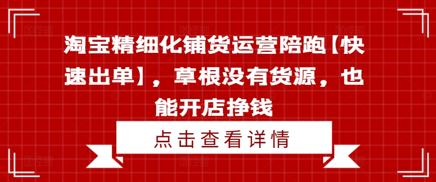 淘宝精细化铺货运营陪跑【快速出单】，草根没有货源，也能开店挣钱-灵动共创