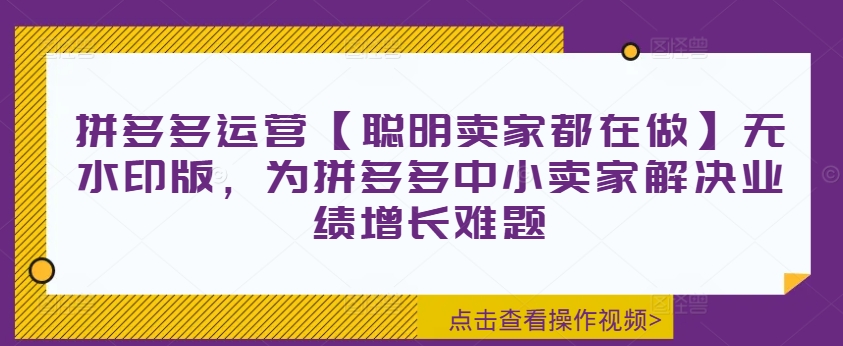 拼多多运营【聪明卖家都在做】无水印版，为拼多多中小卖家解决业绩增长难题-灵动共创