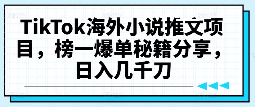 TikTok海外小说推文项目，榜一爆单秘籍分享，日入几千刀-灵动共创