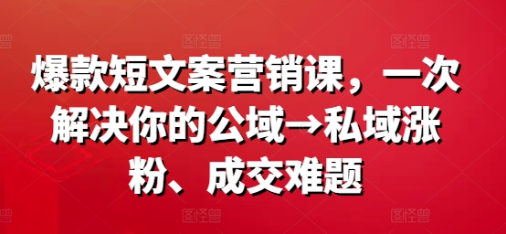 爆款短文案营销课，一次解决你的公域→私域涨粉、成交难题-灵动共创