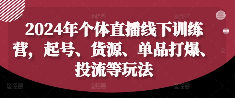 2024年个体直播训练营，起号、货源、单品打爆、投流等玩法-灵动共创