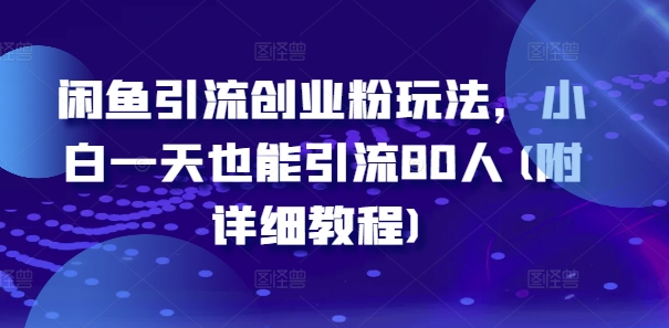 闲鱼引流创业粉玩法，小白一天也能引流80人(附详细教程)-灵动共创