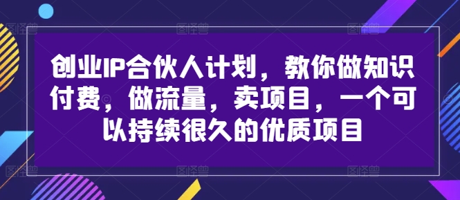 创业IP合伙人计划，教你做知识付费，做流量，卖项目，一个可以持续很久的优质项目-灵动共创