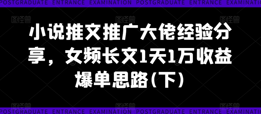 小说推文推广大佬经验分享，女频长文1天1万收益爆单思路(下)-灵动共创