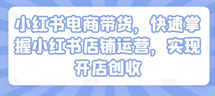 小红书电商带货，快速掌握小红书店铺运营，实现开店创收-灵动共创