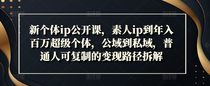 新个体ip公开课，素人ip到年入百万超级个体，公域到私域，普通人可复制的变现路径拆解-灵动共创