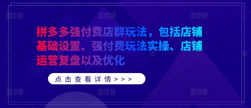 拼多多强付费店群玩法，包括店铺基础设置、强付费玩法实操、店铺运营复盘以及优化-灵动共创
