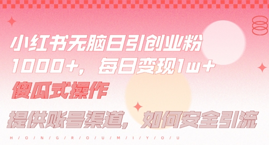 小红书无脑每日引流创业粉500+，小白每天只花半小时，躺赚长尾收益【揭秘】-灵动共创