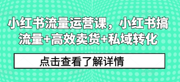 小红书流量运营课，小红书搞流量+高效卖货+私域转化-灵动共创