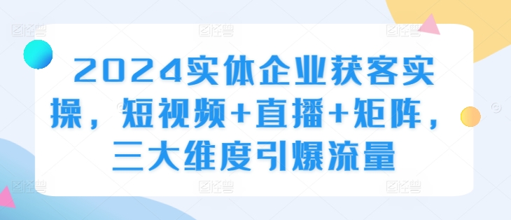 2024实体企业获客实操，短视频+直播+矩阵，三大维度引爆流量-灵动共创