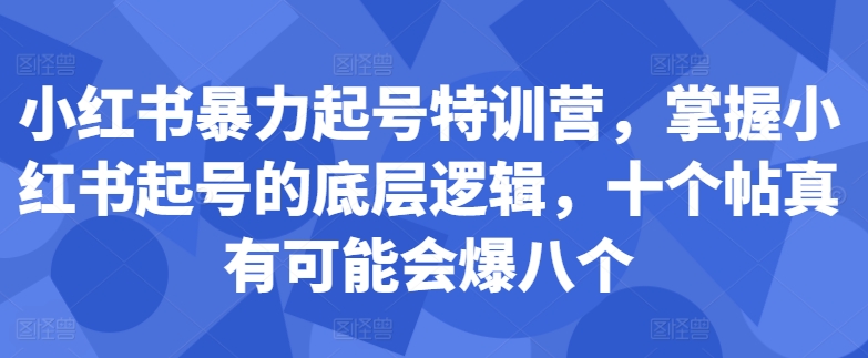 小红书暴力起号特训营，掌握小红书起号的底层逻辑，十个帖真有可能会爆八个-灵动共创