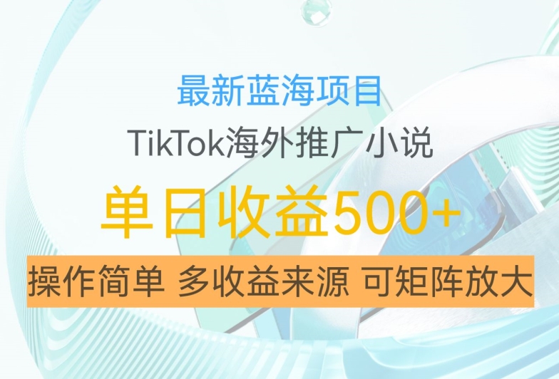 最新蓝海项目，利用tiktok海外推广小说赚钱佣金，简单易学，日入500+，可矩阵放大【揭秘】-灵动共创