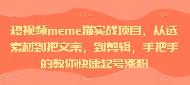 短视频meme猫实战项目，从选素材到把文案，到剪辑，手把手的教你快速起号涨粉-灵动共创