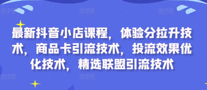 最新抖音小店课程，体验分拉升技术，商品卡引流技术，投流效果优化技术，精选联盟引流技术-灵动共创