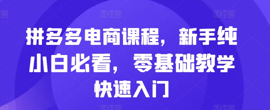 拼多多电商课程，新手纯小白必看，零基础教学快速入门-灵动共创