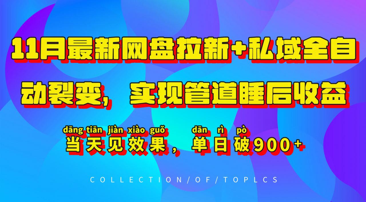 11月最新网盘拉新+私域全自动裂变，实现管道睡后收益，当天见效果，单日破900+-灵动共创