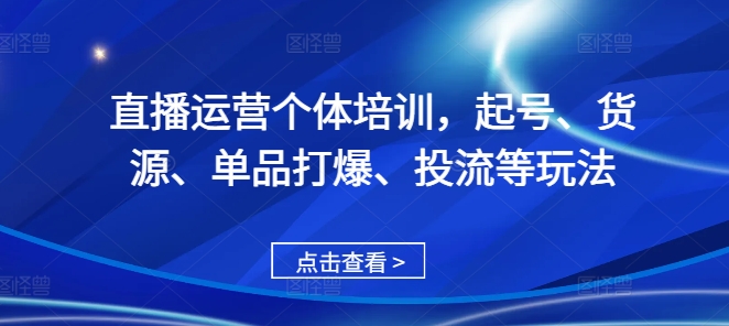 直播运营个体培训，起号、货源、单品打爆、投流等玩法-灵动共创