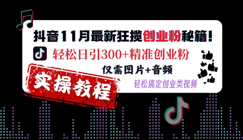 抖音11月最新狂揽创业粉秘籍，轻松日引300+精准创业粉，仅需图片+音频，轻松搞定创业类视频-灵动共创
