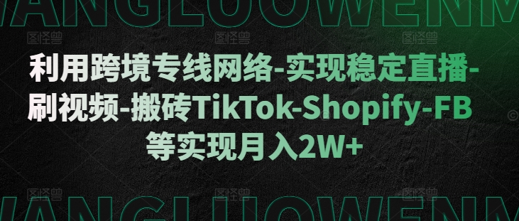 利用跨境专线网络-实现稳定直播-刷视频-搬砖TikTok-Shopify-FB等实现月入2W+【揭秘】-灵动共创