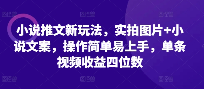 小说推文新玩法，实拍图片+小说文案，操作简单易上手，单条视频收益四位数-灵动共创