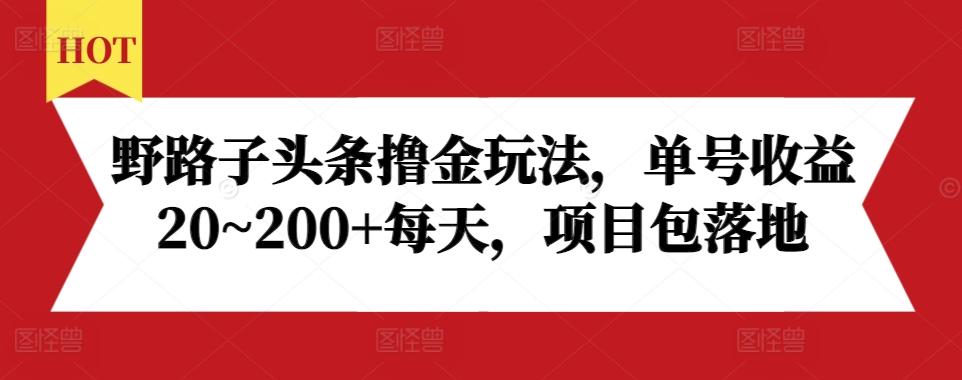 野路子头条撸金玩法，单号收益20~200+每天，项目包落地-灵动共创