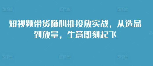 短视频带货随心推投放实战，从选品到放量，生意即刻起飞-灵动共创