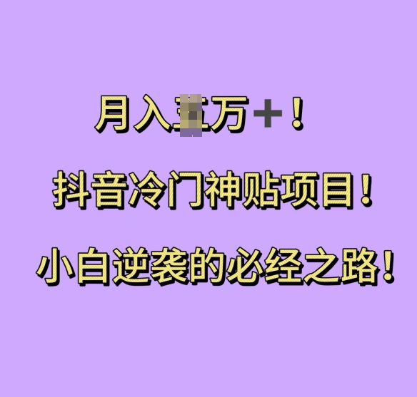 抖音冷门神贴项目，小白逆袭的必经之路，月入过W【揭秘】-灵动共创