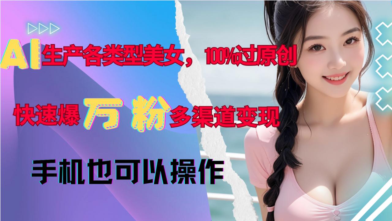 AI生产各类型美女，100%过原创，快速爆万粉，多渠道变现，新手可做-灵动共创