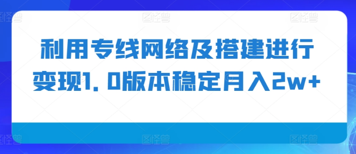 利用专线网络及搭建进行变现1.0版本稳定月入2w+【揭秘】-灵动共创