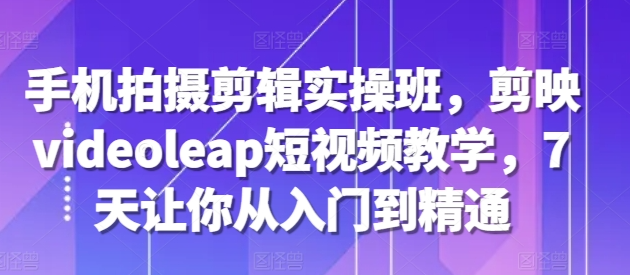 手机拍摄剪辑实操班，剪映videoleap短视频教学，7天让你从入门到精通-灵动共创