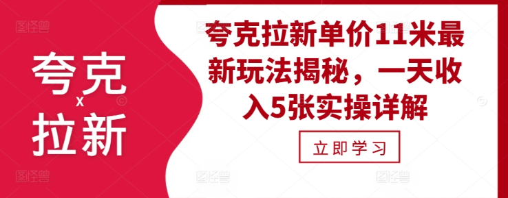 夸克拉新单价11米最新玩法揭秘，一天收入5张实操详解-灵动共创