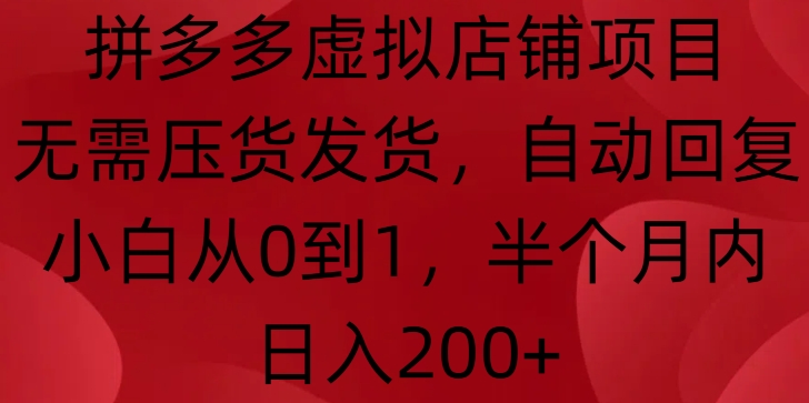 拼多多虚拟店铺项目，无需压货发货，自动回复，小白从0到1，半个月内日入200+【揭秘】-灵动共创