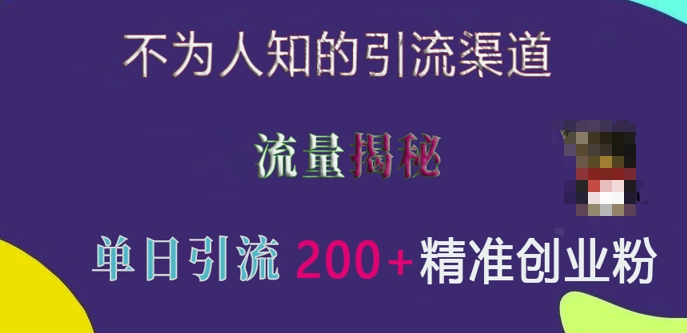 不为人知的引流渠道，流量揭秘，实测单日引流200+精准创业粉【揭秘】-灵动共创