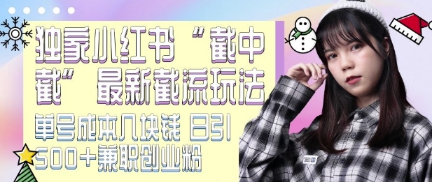 最新小红书截流玩法 独家截中截 单号成本几块钱 日引500+CY粉JZ粉-灵动共创