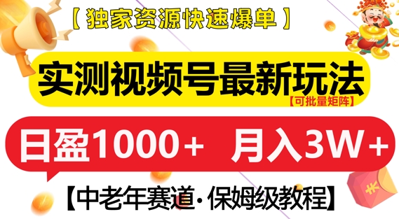 实测视频号最新玩法，中老年赛道，独家资源，月入过W+【揭秘】-灵动共创