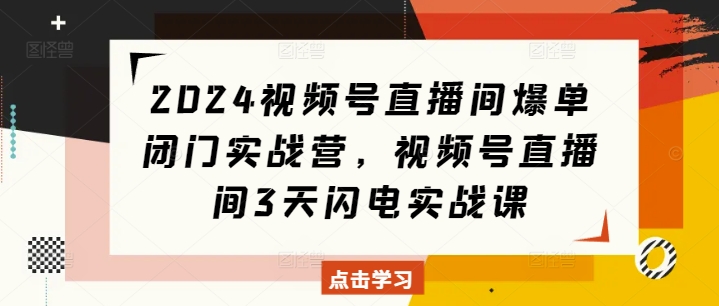 2024视频号直播间爆单闭门实战营，视频号直播间3天闪电实战课-灵动共创