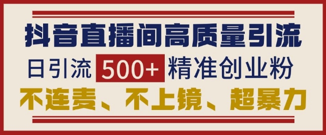 抖音直播间引流创业粉，无需连麦、不用上镜、超暴力，日引流500+高质量精准创业粉-灵动共创