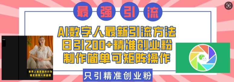 AI数字人最新引流方法，日引200+精准创业粉，制作简单可矩阵操作-灵动共创