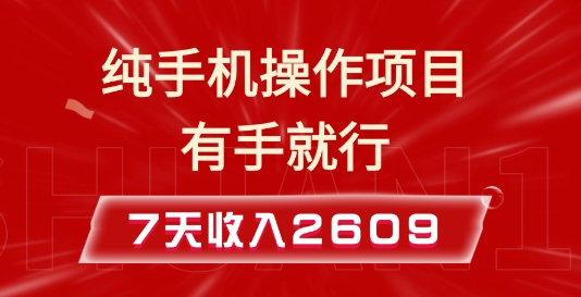 纯手机操作的小项目，有手就能做，7天收入2609+实操教程【揭秘】-灵动共创